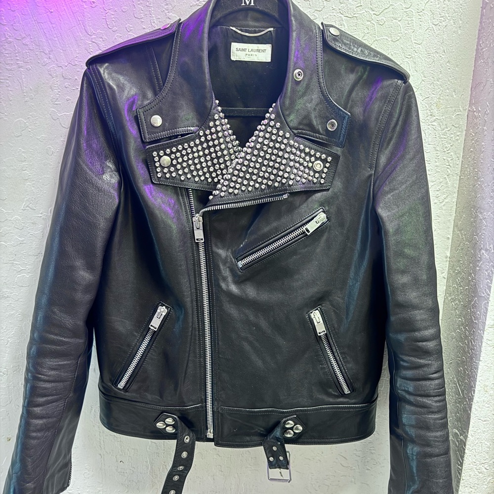 Saint Laurent Paris x Hedi Slimane Studded Leather Motorcycle Jacket